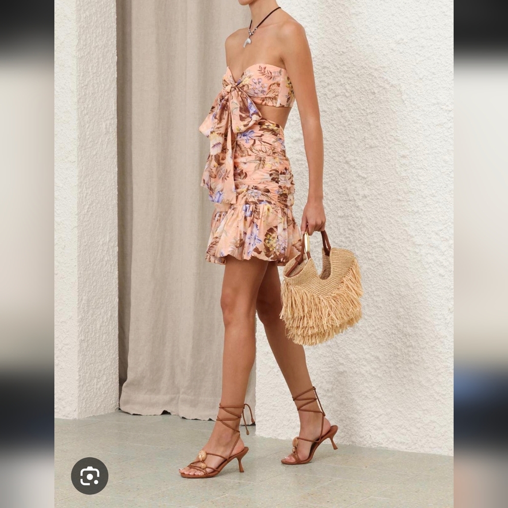 Zimmermann Peach Floral Strapless Dress